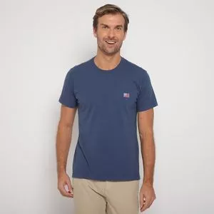 Camiseta Com Bordado<BR>- Azul Marinho & Vermelha