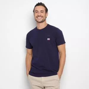 Camiseta Com Bordado<BR>- Azul Marinho