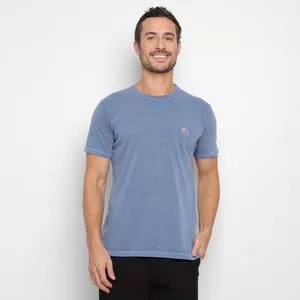 Camiseta Com Bordado<BR>- Azul Escuro