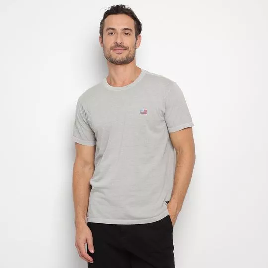 Camiseta Com Bordado- Cinza Claro