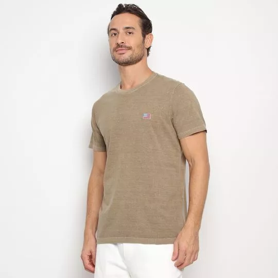 Camiseta Com Bordado- Marrom Claro