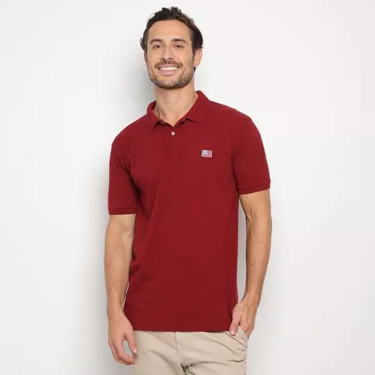 Polo Clássica Com Bordado- Vermelho Escuro