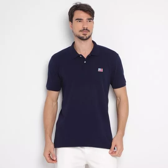 Polo Clássica Com Bordado- Azul Marinho