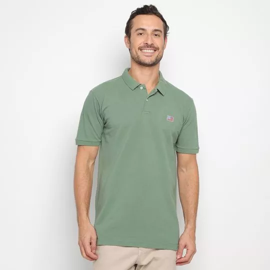 Polo Clássica Com Bordado- Verde