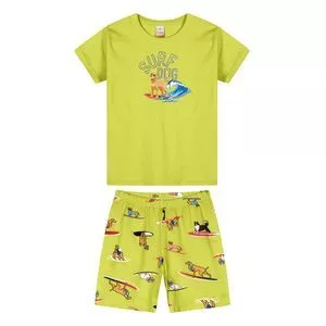 Pijama Cachorrinhos<BR>- Verde Claro & Preto<BR>- Marisol