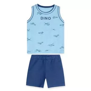 Conjunto De Camiseta & Bermuda Dinossauro<BR>- Azul & Azul Marinho<BR>- Marisol