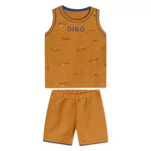 Conjunto De Camiseta & Bermuda Dinossauro<BR>- Marrom & Azul<BR>- Marisol