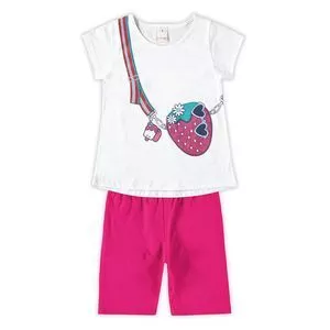 Conjunto De Blusa Moranguinho & Bermuda Lisa<BR>- Branco & Pink<BR>- Marisol