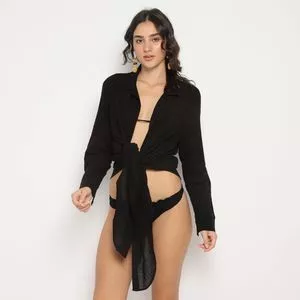 Camisa Texturizada<BR>- Preta<BR>- Brazil Del Mar