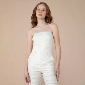 Blusa Sem Alça Em Tricô<BR>- Off White