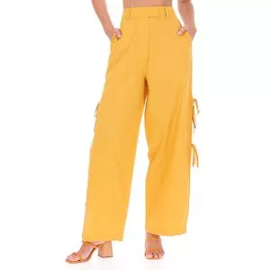 Calça Pantalona Com Amarração<BR>- Amarela