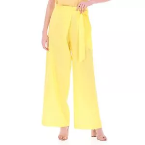 Calça Wide Leg Com Linho<BR> -  Amarela<BR> - Animale