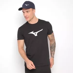 Camiseta Mizuno®<BR>- Preta & Branca