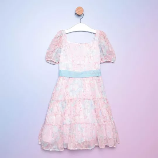 Vestido Borboletas Com Faixa- Rosa & Azul Claro- PETIT CHERIE