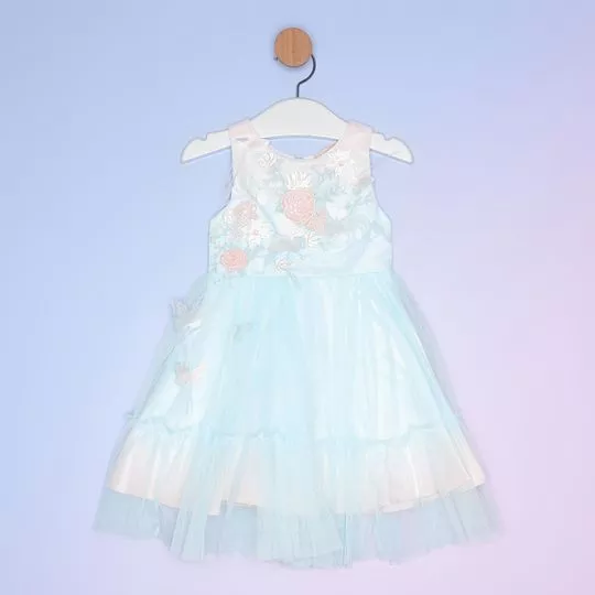 Vestido Com Tule- Azul Claro & Off White- PETIT CHERIE