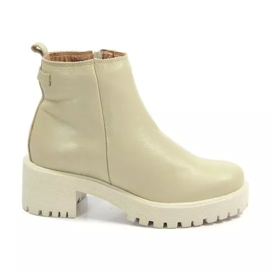 Bota Em Couro- Off White- Salto: 6,5cm- Perlatto