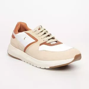 Tênis Reserva® Em Couro Em Couro<BR>- Off White & Marrom Claro