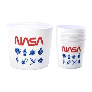 Jogo De Baldes Para Pipoca Nasa<BR>- Branco & Vermelho<BR>- 5Pçs<BR>- Full Fit