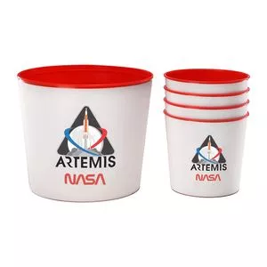 Jogo De Baldes Para Pipoca Artemis<BR>- Branco & Vermelho<BR>- 5Pçs<BR>- Full Fit