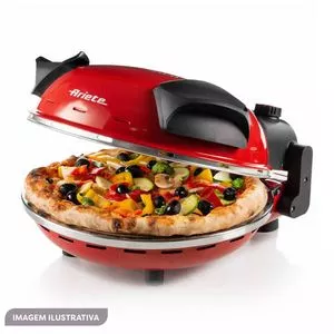 Forno De Pizza Elétrico Com Pedra Refratária Ariete® 909<BR>- Vermelha & Preta<BR>- 19x30x34cm<BR>- 220V<BR>- 1200W<BR>- Ariete