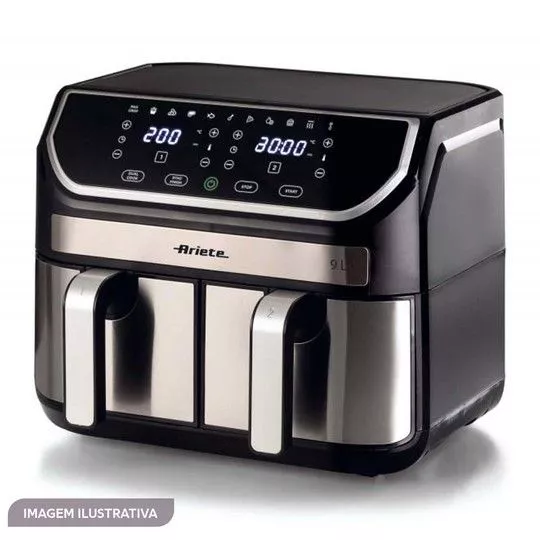 Fritadeira Air Fryer Dual Ariete® 4625- Preta & Prateada- 31x38x33cm- 9L- 127V- 1700W- Ariete