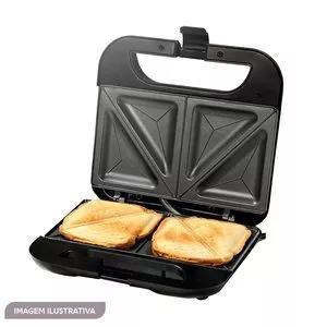 Sanduicheira Lunch Time<BR>- Preta<BR>- 8,5x21,5x20,8cm<BR>- 220V<BR>- 800W