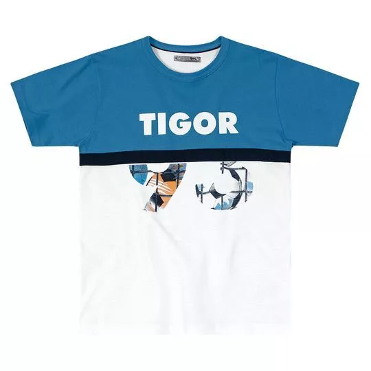 Camiseta Tigor®- Azul & Branca- LILICA RIPILICA & TIGOR