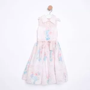 Vestido Floral<BR>- Rosa Claro & Azul Claro