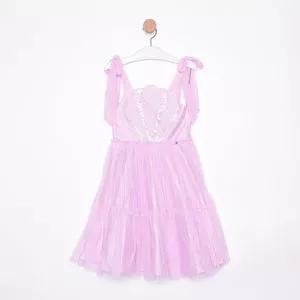 Vestido Em Tule Com Glitter<BR>- Rosa