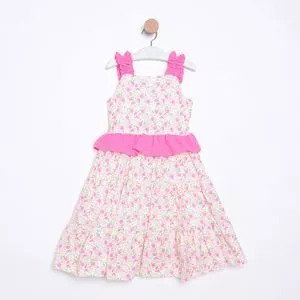 Vestido Floral<BR>- Rosa Claro & Azul Claro