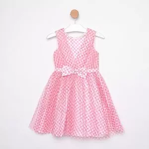 Vestido Quadriculado Com Tule<BR>- Rosa & Branco