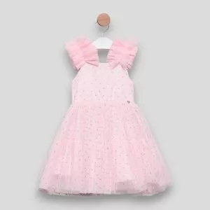 Vestido Em Tule Com Strass<BR>- Rosa