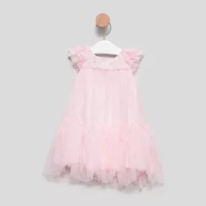 Vestido Em Tule Com Brilhos<BR>- Rosa