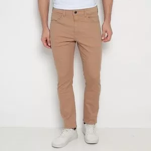 Calça Skinny Com Recortes<BR>- Bege Escuro