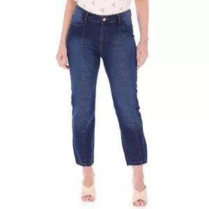 Calça Jeans Cropped Com Franzidos<BR>- Azul Escuro<BR>- Mirasul