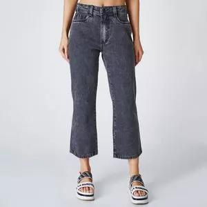 Calça Jeans Cropped<BR>- Preta