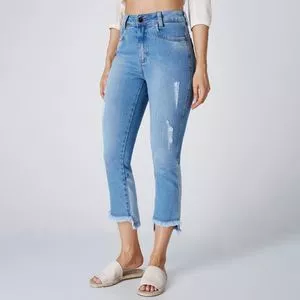 Calça Jeans Cropped Com Recortes<BR>- Azul & Azul Claro<BR>- Zait Jeans