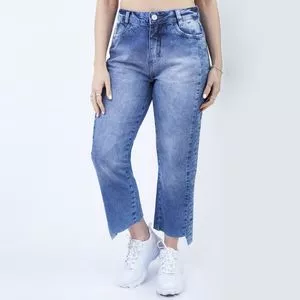 Calça Jeans Cropped Com Termocolantes<BR>- Azul Escuro<BR>- Zait Jeans