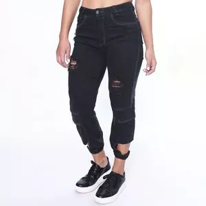 Calça Jeans Jogger Com Vazados<BR>- Preta<BR>- Zait Jeans