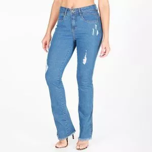 Calça Jeans Boot Cut Com Puídos<BR>- Azul<BR>- Zait Jeans