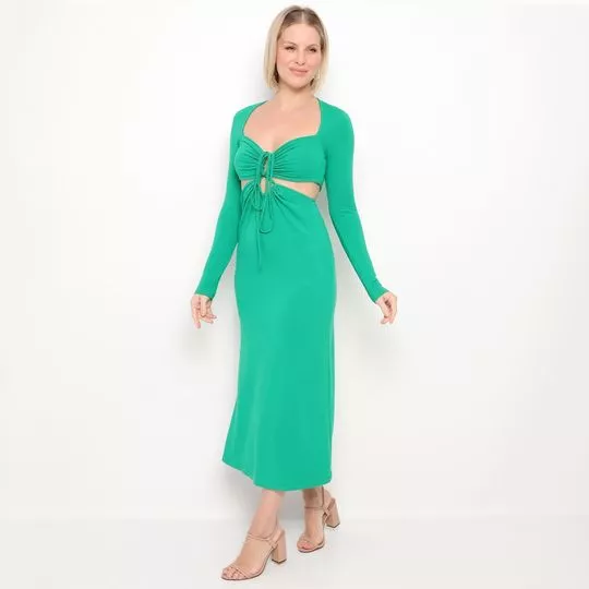 Vestido Midi Com Vazados- Verde- Sommer