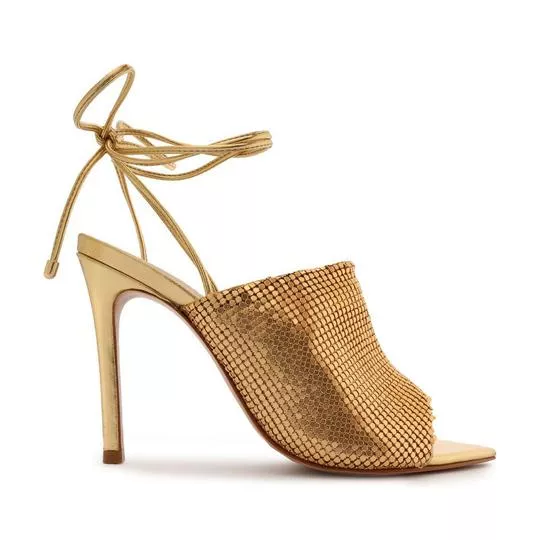 Sandália Texturizada- Dourada- Salto: 11cm- Schutz