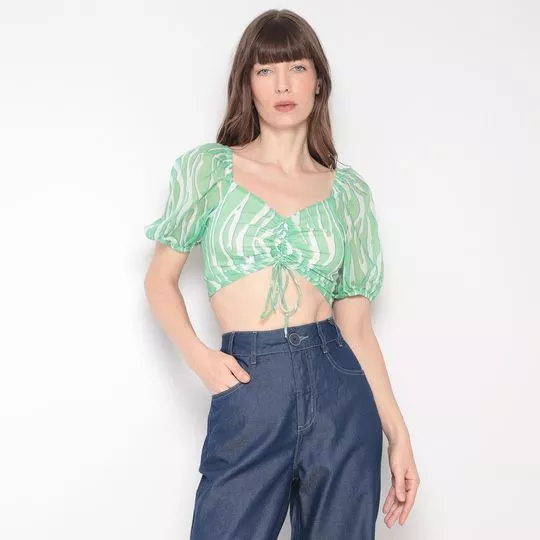 Cropped Com Amarração- Verde Claro & Off White- ZINCO