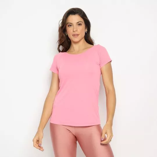 Camiseta Com Recorte- Rosa Claro- Morena Rosa