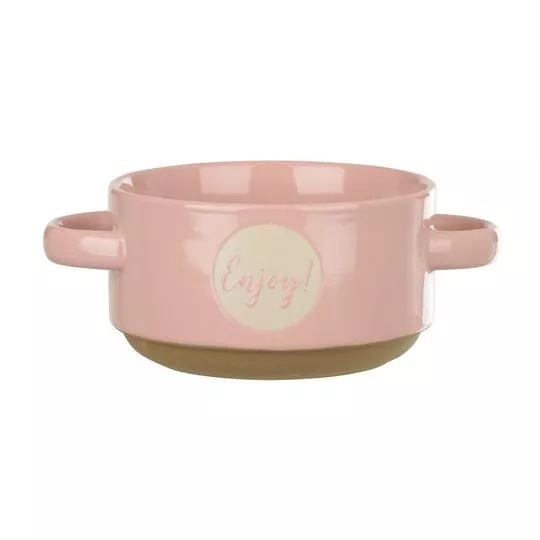 Bowl Com Alças- Rosa Claro & Branco- 7xØ14,8cm- Florarte