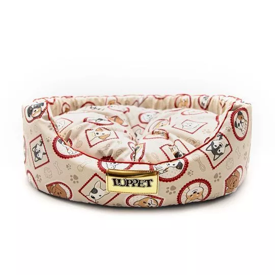 Cama Redonda Cachorros- Marrom Claro & Bordô- 17x58x45cm- Luppet