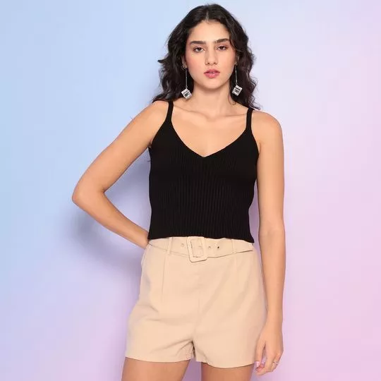 Cropped Em Tricô- Preto- Sommer