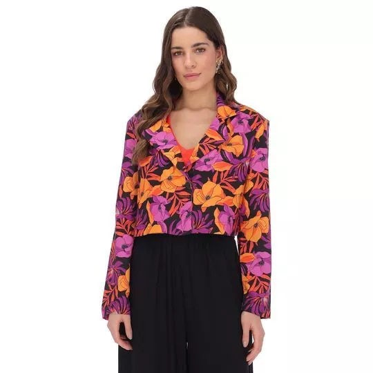 Blazer Cropped Floral- Roxo & Laranja- Sommer