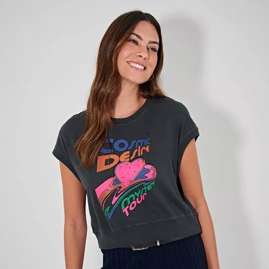 Camiseta Com Inscrições- Preta & Rosa- Lindademorrer