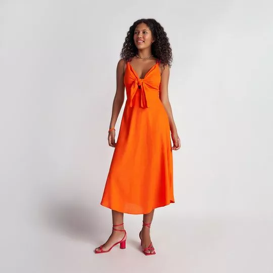 Vestido Midi Com Amarração- Laranja & Pink- ZINCO